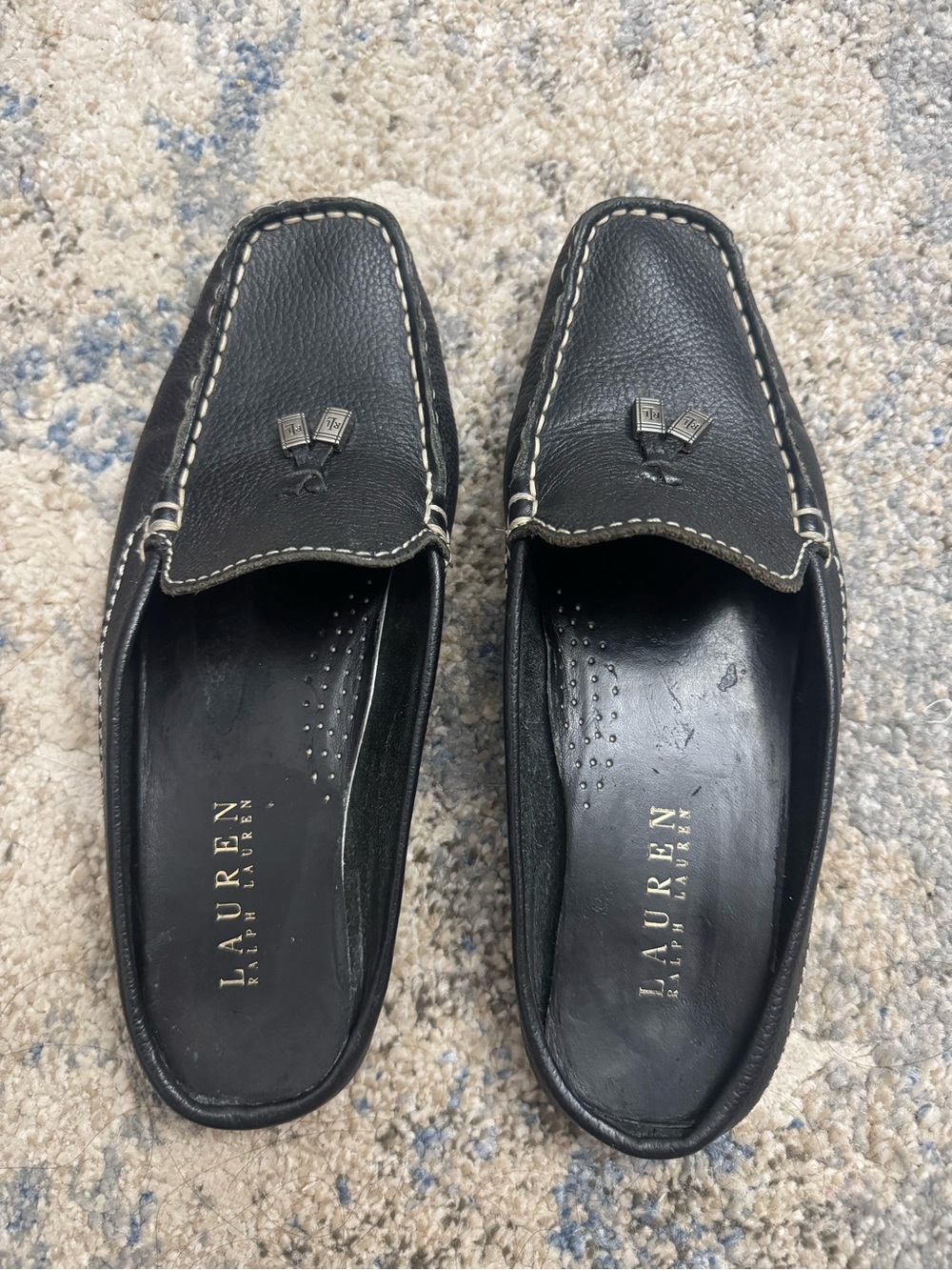 Lauren Ralph Lauren Black Leather Slip-On Mules with Silver Bit